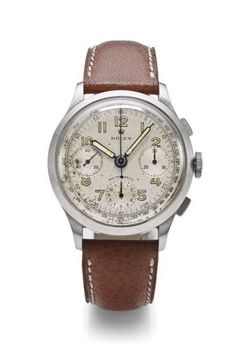 Rolex.A RARE STAINLESS STEEL CHRONOGRAPH WRISTWATCH WITH REGISTERS AND TACHOMETER REF 3335 CASE 047490 CIRCA 1940