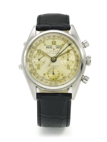 Rolex.A STAINLESS STEEL ANTI-MAGNETIC TRIPLE CALENDAR CHRONOGRAPH WRISTWATCH REF 4767 CASE 584306 CIRCA 1947