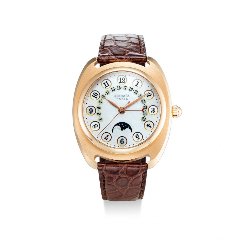 HERMÈS | DRESSAGE II, REFERENCE DR2.770.213, A LIMITED EDITION PINK GOLD WRISTWATCH WITH MOON PHASES, RETROGRADE DATE AND MOTHER-OF-PEARL DIAL, CIRCA 2005
