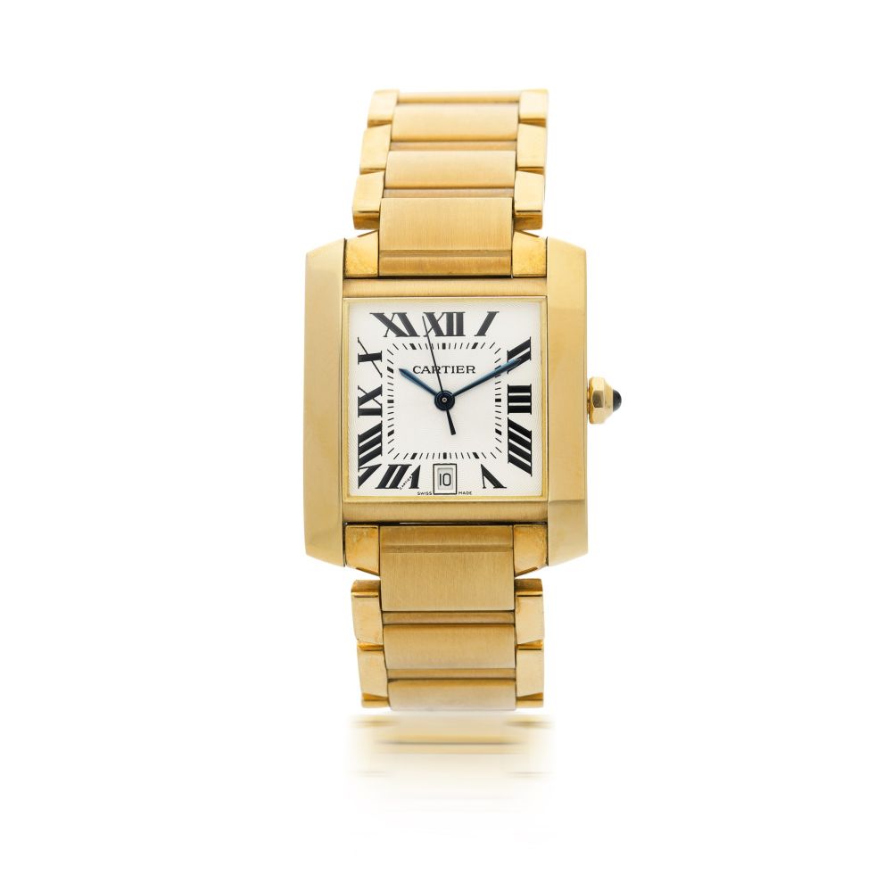 CARTIER | REFERENCE 1840 TANK FRANCAISE A YELLOW GOLD AUTOMATIC WRISTWATCH WITH DATE AND BRACELET, CIRCA 2000