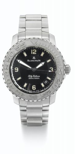 Blancpain.A STAINLESS STEEL WRISTWATCH WITH DATE AND BRACELET REF 2200 NO 483 FIFTY FATHOMS CIRCA 2000