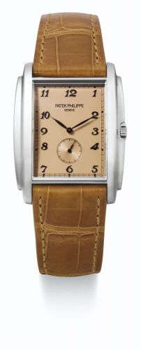 Patek Philippe.A FINE WHITE GOLD RECTANGULAR WRISTWATCH REF 5124G MVT 3688588 CASE 4427807 GONDOLO CIRCA 2008