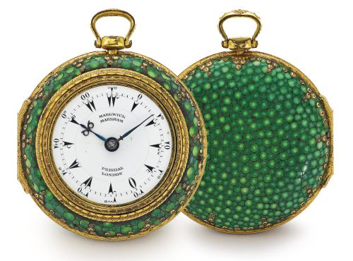 Markwick Markham Perigal.A VERY FINE AND RARE GILT AND SHAGREEN OPEN FACED TRIPLE CASED WATCH MADE FOR THE TURKISH MARKET NO 42436 CIRCA 1790