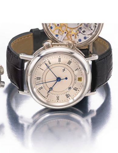 Breguet.A VERY FINE PLATINUM WRISTWATCH WITH ALARM AND DATE REF 3600 NO 1196 CIRCA 2000