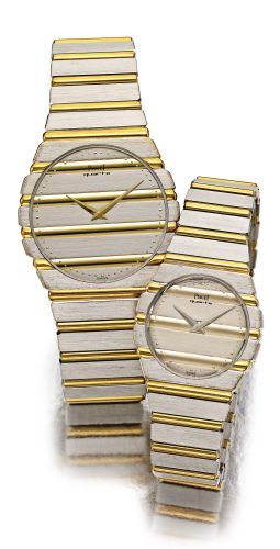 Piaget.A LOT OF TWO YELLOW AND WHITE GOLD BRACELET WATCHES REF 7661 C701 NO 368366 POLO CIRCA 1985 REF 761 C701 NO 368883 POLO CIRCA 1985
