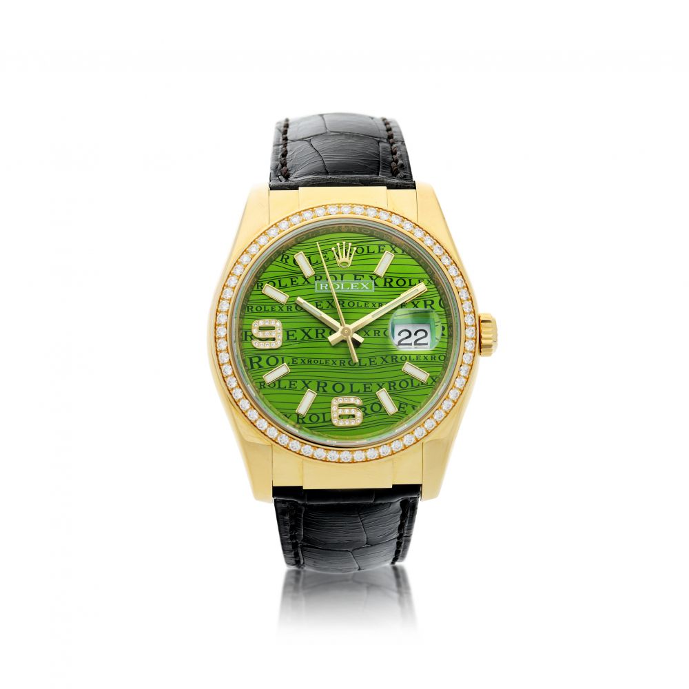 ROLEX | REFERENCE 116188 DATEJUST 'GREEN WAVES' A YELLOW GOLD AND DIAMOND-SET AUTOMATIC WRISTWATCH WITH DATE, CIRCA 2005