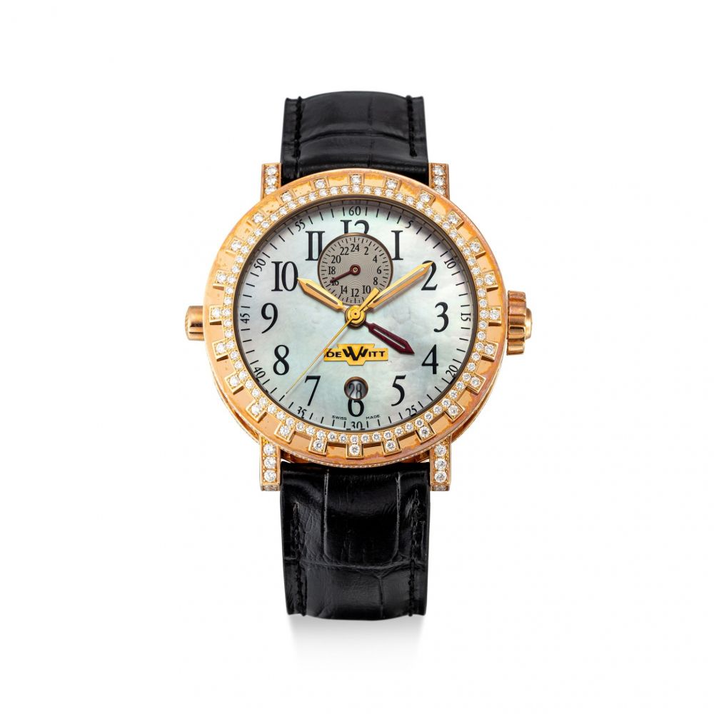 DEWITT | REFERENCE AC.2001.53/102.M650, A LIMITED EDITION PINK GOLD AND DIAMOND-SET DUAL TIME ZONE WRISTWATCH WITH DATE AND MOTHER-OF-PEARL DIAL, CIRCA 2018