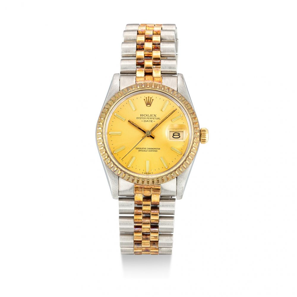 ROLEX | DATEJUST, REFERENCE 15053 A YELLOW GOLD AND STAINLESS STEEL WRISTWATCH WITH DATE AND BRACELET, CIRCA 1982