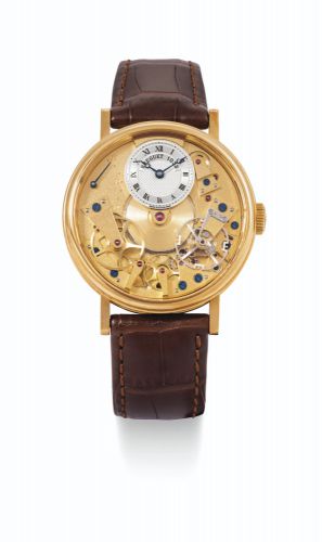 Breguet.A FINE YELLOW GOLD SEMI-SKELETONIZED AUTOMATIC WRISTWATCH WITH POWER RESERVE INDICATION REF 7037 LA TRADITION NO 1032 CIRCA 2007