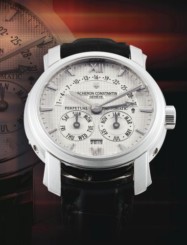 Vacheron Constantin.A FINE PLATINUM AUTOMATIC PERPETUAL CALENDAR WRISTWATCH WITH RETROGRADE DATE REF 47031/1 MVT 946480 CASE 1147106 MALTE CIRCA 2005