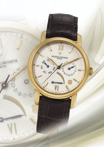 Vacheron Constantin.A FINE LIMITED EDITION YELLOW GOLD AUTOMATIC WRISTWATCH WITH DAY, DATE AND POWER RESERVE INDICATION, MADE TO COMMERATE THE 250TH ANNIVERSARY OF THE BRAND REF 85250 JUBILEE 1755 NO 238 CIRCA 2005