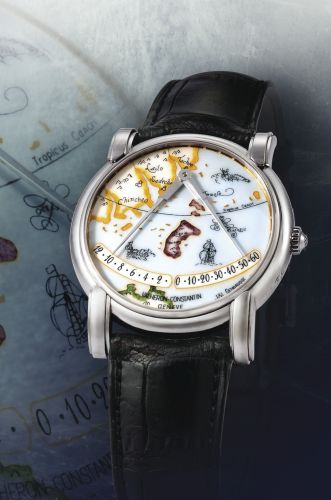 Vacheron Constantin.A VERY FINE PLATINUM AUTOMATIC DOUBLE RETROGRADE WRISTWATCH WITH ENAMEL DIAL REF 43050 CASE 674150 NO 8 MERCATOR CIRCA 2000