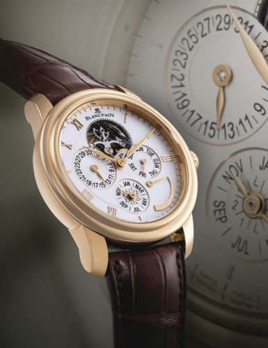 Blancpain.A FINE PINK GOLD PERPETUAL CALENDAR TOURBILLON WRISTWATCH WITH 8 DAY POWER RESERVE INDICATION AND PATENTED UNDER LUG CORRECTORS LE BRASSUS TOURBILLON QUANTIÈME PERPÉTUEL 8 JOURS CIRCA 2010