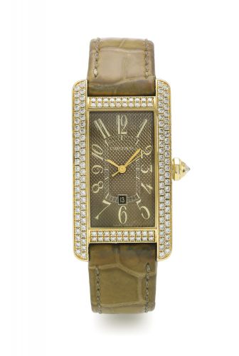 Cartier.A LADY'S YELLOW GOLD AND DIAMOND-SET WRISTWATCH WITH DATE REF 2483 MVT 2671 CASE 270233 CD TANK AMERICAINE CIRCA 2005