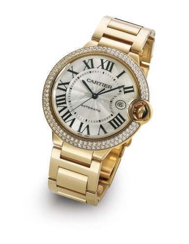Cartier.A LARGE PINK GOLD AND DIAMOND-SET AUTOMATIC CENTRE SECONDS WRISTWATCH WITH DATE AND BRACELET REF 2999 CASE 107620QX BALLON BLEU CIRCA 2010
