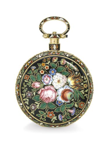 Just Son, London.A FINE AND RARE YELLOW GOLD AND ENAMEL OPEN-FACED CENTRE SECONDS WATCH MADE FOR THE CHINESE MARKET NO 2999 CIRCA 1840