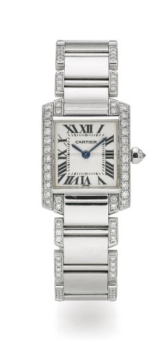 Cartier.A LADY'S WHITE GOLD AND DIAMOND-SET WATCH WITH BRACELET REF 2385 CASE MG284416 TANK FRANCAISE CIRCA 2005
