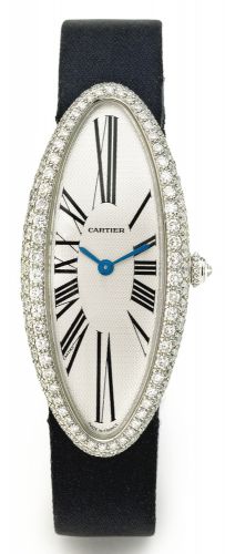 Cartier.A LADY'S WHITE GOLD AND DIAMOND-SET ELONGATED OVAL WRISTWATCH REF 2514 NO 118896 BAIGNOIRE ALLONGÉE CIRCA 2005