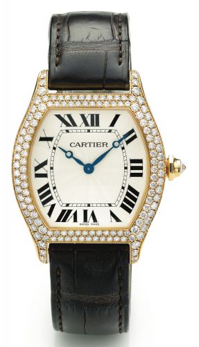Cartier.A LARGE PINK GOLD AND DIAMOND-SET TONNEAU-FORM WRISTWATCH REF 2498 NO 95799QX CIRCA 2000