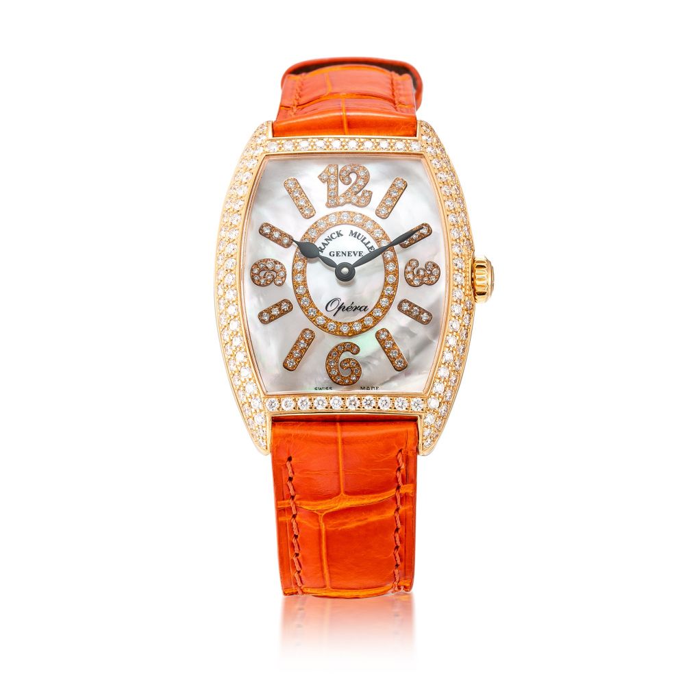 Franck Muller | Opéra, Reference 7502 QZ OPERA MOP D CD, A pink gold and diamond-set wristwatch with mother-of-pearl dial, Circa 2014 | Opéra 型號7502 QZ OPERA MOP D CD 粉紅金鑲鑽石腕錶，備珠母貝錶盤，約2014年製