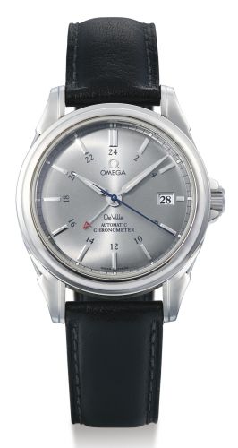Omega.A STAINLESS STEEL AUTOMATIC DUAL TIMEZONE WRISTWATCH WITH DATE AND CO-AXIAL ESCAPEMENT DE VILLE CO-AXIAL GMT CIRCA 2001.A STAINLESS STEEL AUTOMATIC DUAL TIMEZONE WRISTWATCH WITH DATE AND CO-AXIAL ESCAPEMENT DE VILLE CO-AXIAL GMT CIRCA 2001