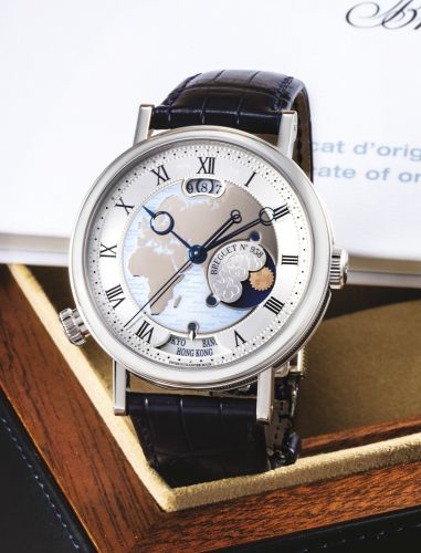 Breguet.A PLATINUM AUTOMATIC WORLD TIME CENTER SECONDS WRISTWATCH WITH DATE AND DAY/NIGHT INDICATION REF 5717 NO 938 AW CLASSIQUE HORA MUNDI CIRCA 2013.A PLATINUM AUTOMATIC WORLD TIME CENTER SECONDS WRISTWATCH WITH DATE AND DAY/NIGHT INDICATION REF 5717 N