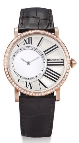 Cartier.A FINE PINK GOLD AND DIAMOND-SET MYSTERY WRISTWATCH ROTONDE DE CARTIER MYSTERIOUS HOURS CIRCA 2013.A FINE PINK GOLD AND DIAMOND-SET MYSTERY WRISTWATCH ROTONDE DE CARTIER MYSTERIOUS HOURS CIRCA 2013