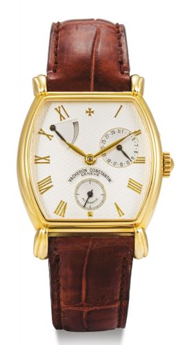 Vacheron Constantin.A YELLOW GOLD TONNEAU-FORM AUTOMATIC WIRSTWATCH WITH DATE AND POWER RESERVE, MADE TO COMMEMORATE 240TH ANNIVERSARY OF THE BRAND REF 47240 CASE 657632 JUBILEE 240 CIRCA 1995.A YELLOW GOLD TONNEAU-FORM AUTOMATIC WIRSTWATCH WITH DATE AND 