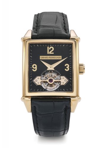 Girard-Perregaux.A PINK GOLD RECTANGULAR AUTOMATIC TOURBILLON WRISTWATCH REF 9985 NO 4 OR VINTAGE 1945 SOUS 1 PONT D'OR CIRCA 2000.A PINK GOLD RECTANGULAR AUTOMATIC TOURBILLON WRISTWATCH REF 9985 NO 4 OR VINTAGE 1945 SOUS 1 PONT D'OR CIRCA 2000