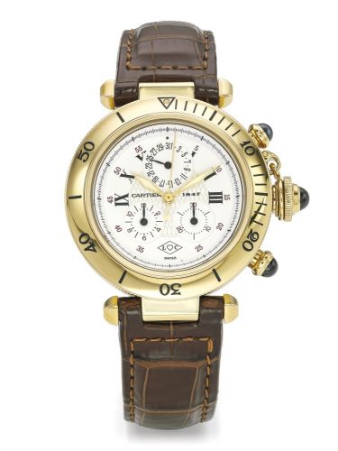 Cartier.A FINE YELLOW GOLD PERPETUAL CALENDAR CHRONOGRAPH WRISTWATCH WITH DATE AND REGISTERS REF 1353 CASE MG239060 PASHA CIRCA 2000.A FINE YELLOW GOLD PERPETUAL CALENDAR CHRONOGRAPH WRISTWATCH WITH DATE AND REGISTERS REF 1353 CASE MG239060 PASHA CIRCA 20