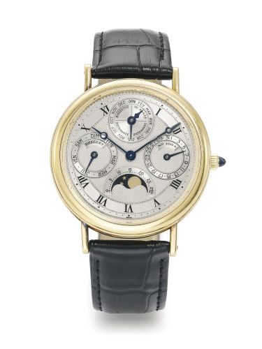 Breguet.A YELLOW GOLD AUTOMATIC PERPETUAL CALENDAR WRISTWATCH WITH LEAP YEAR INDICATION AND MOON-PHASES REF 3050 RE MVT 641 NO 1004 CIRCA 1995.A YELLOW GOLD AUTOMATIC PERPETUAL CALENDAR WRISTWATCH WITH LEAP YEAR INDICATION AND MOON-PHASES REF 3050 RE MVT 