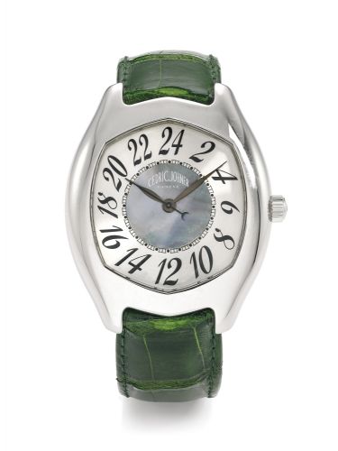 Cedric Johner.A WHITE GOLD TONNEAU AUTOMATIC CENTRE SECONDS WRISTWATCH WITH 24-HOUR DIAL REF 4893/4 NO 0 ABYSS CIRCA 2000.A WHITE GOLD TONNEAU AUTOMATIC CENTRE SECONDS WRISTWATCH WITH 24-HOUR DIAL REF 4893/4 NO 0 ABYSS CIRCA 2000