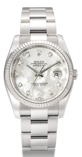 Rolex.A STAINLESS STEEL AUTOMATIC WRISTWATCH WITH DATE, MOTHER-OF-PEARL DIAL, DIAMOND-SET INDEXES AND BRACELET REF 116264 CASE M126419 DATEJUST CIRCA 2007.A STAINLESS STEEL AUTOMATIC WRISTWATCH WITH DATE, MOTHER-OF-PEARL DIAL, DIAMOND-SET INDEXES AND BRAC
