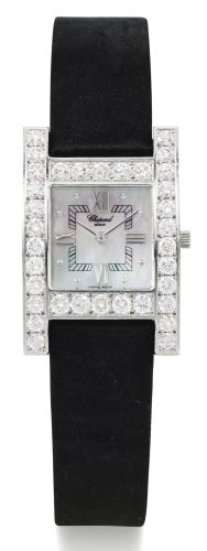 Chopard.A LADY'S WHITE GOLD AND DIAMOND-SET RECTANGULAR WRISTWATCH WITH MOTHER-OF-PEARL DIAL YOUR HOUR CIRCA 2005.A LADY'S WHITE GOLD AND DIAMOND-SET RECTANGULAR WRISTWATCH WITH MOTHER-OF-PEARL DIAL YOUR HOUR CIRCA 2005