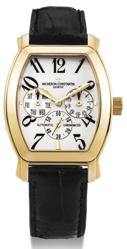 Vacheron Constantin.A YELLOW GOLD TONNEAU-FORM AUTOMATIC WRISTWATCH WITH DAY AND DATE REF 42008 CASE 782263 ROYAL EAGLE CIRCA 2002.A YELLOW GOLD TONNEAU-FORM AUTOMATIC WRISTWATCH WITH DAY AND DATE REF 42008 CASE 782263 ROYAL EAGLE CIRCA 2002