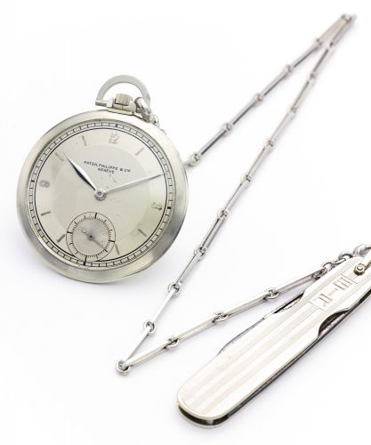 Patek Philippe.RETAILED BY SPAULDING GORHAM, CHICAGO.: A FINE WHITE GOLD OPEN-FACED WATCH REF 616 MVT 823070 CASE 608737 MADE IN 1929