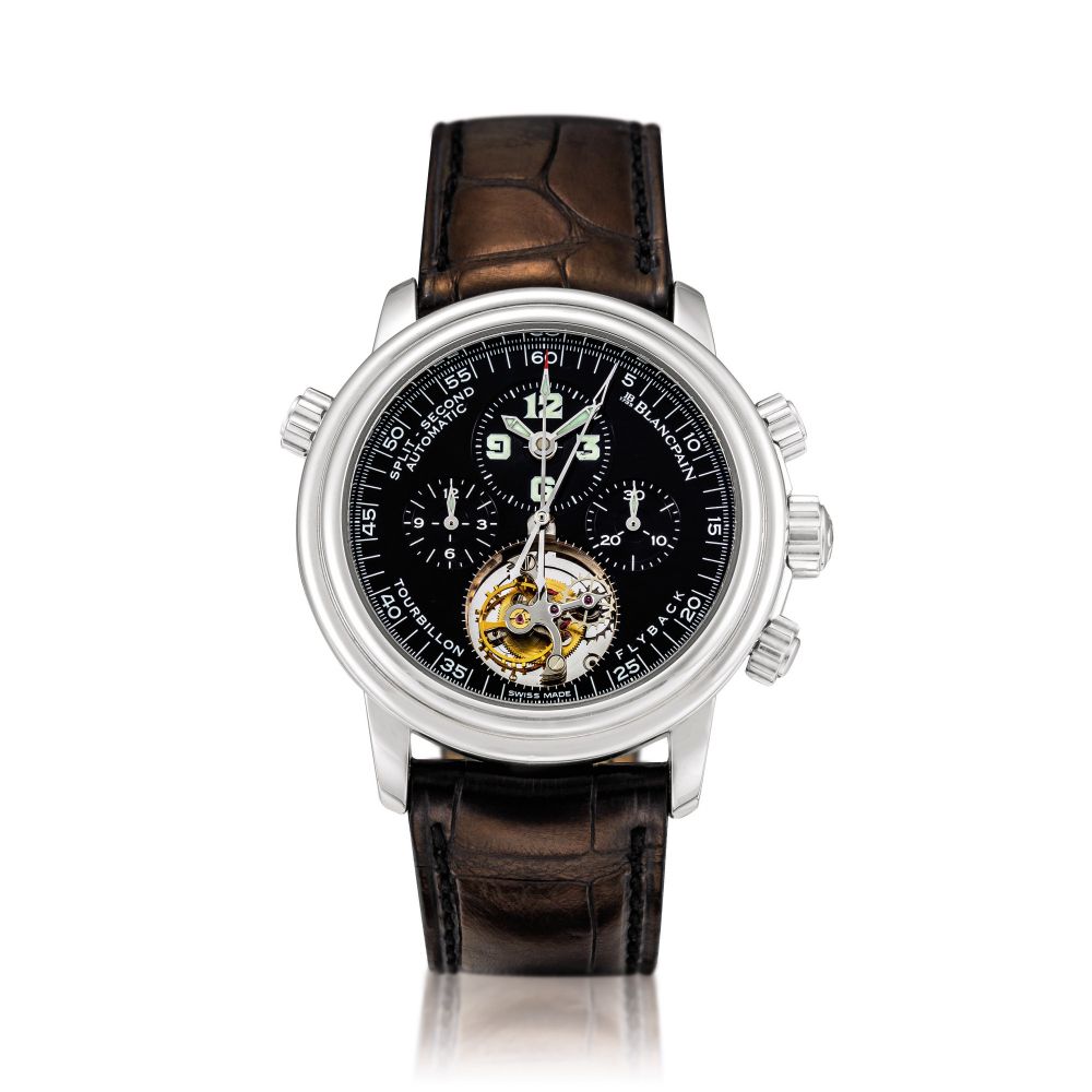 Blancpain | Leman Tourbillon Chronograph, Reference 2189F-3430-63B, A limited edition platinum tourbillon flyback split seconds chronograph wristwatch, Circa 2010 | 寶珀 | Leman Tourbillon Chronograph 型號2189F-3430-63B 限量版鉑金陀飛輪飛返追針計時腕錶，約2010年製