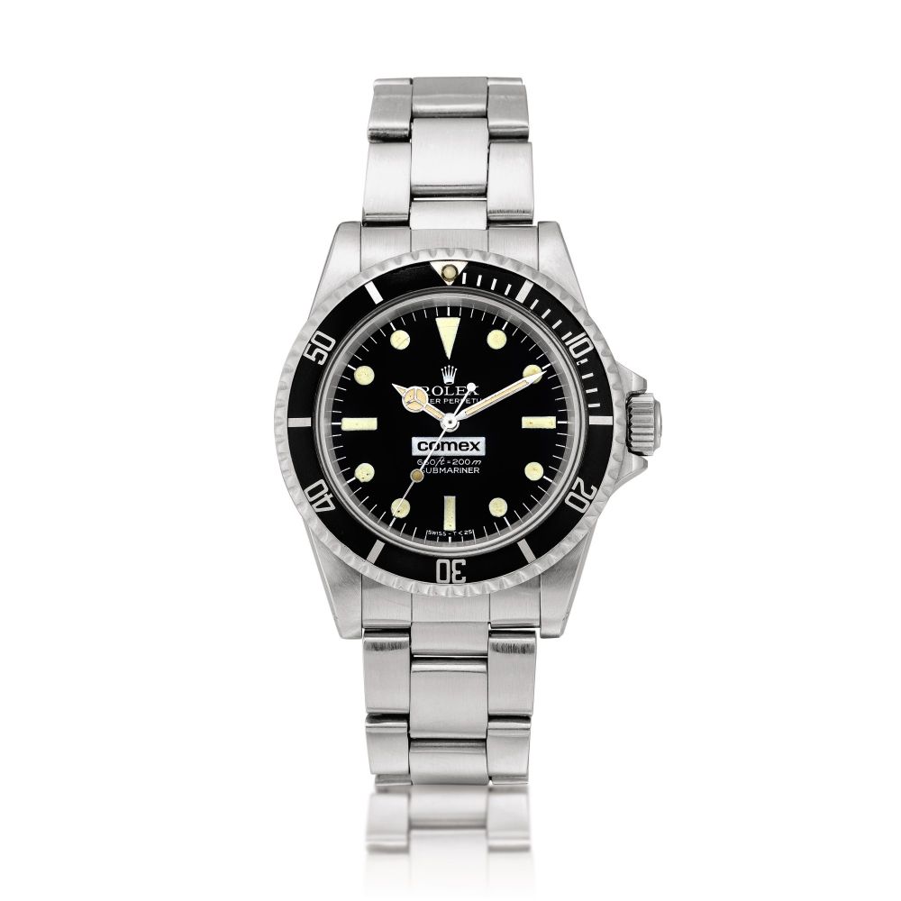 Rolex | Submariner Comex, Reference 5514, Formerly the property of Comex agent Maurice Bessard, A stainless steel wristwatch with date, helium escape valve and bracelet, Circa 1977 | 勞力士 | Submariner Comex 型號5514，前 COMEX 專員 Maurice Bessard 所有 精鋼鏈帶腕錶，備日期顯示