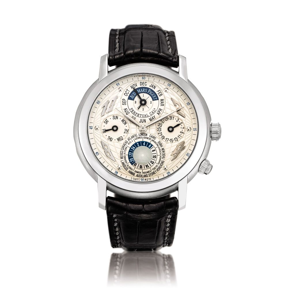 Audemars Piguet | Jules Audemars Métropolis, Reference 25919, A platinum perpetual calendar world time wristwatch with 24 hours indication, Circa 2002 | 愛彼 | Jules Audemars Metropolis 型號25919 鉑金萬年曆世界時間腕錶，備24小時顯示，約2002年製