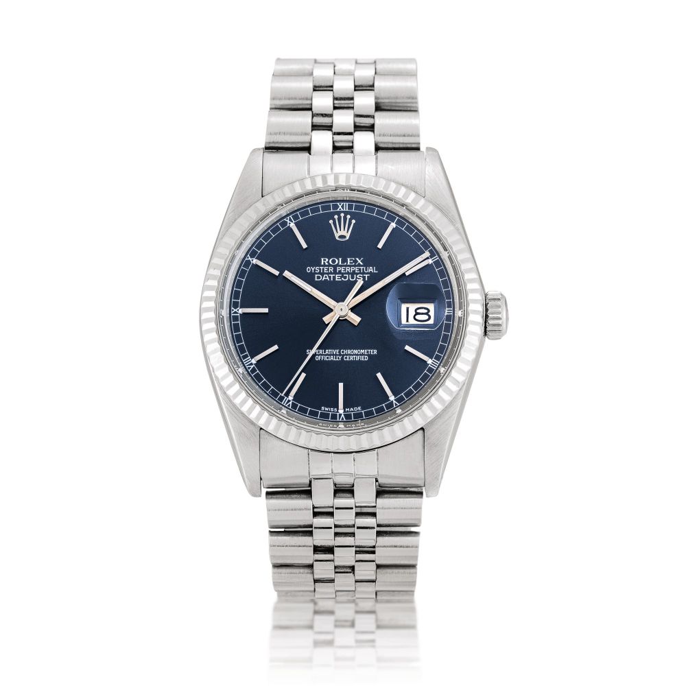 Rolex | DateJust, Reference 16014, A stainless steel wristwatch with date, white gold bezel and bracelet, Circa 1981 | 勞力士 | DateJust 型號16014 精鋼鏈帶腕錶，備日期顯示及白金錶圈，約1981年製