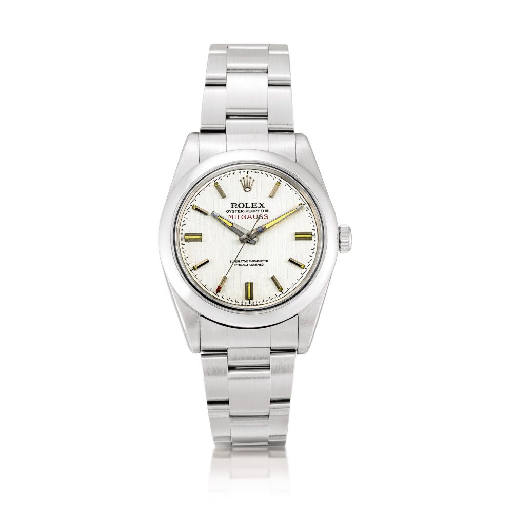 Rolex | Milgauss, Reference 1019, A stainless steel antimagnetic wristwatch with bracelet, Circa 1971 | 勞力士 | Milgauss 型號1019 精鋼防磁鏈帶腕錶，約1971年製