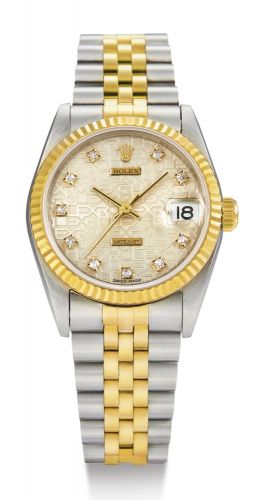 Rolex.A STAINLESS STEEL AND YELLOW GOLD AUTOMATIC CENTER SECONDS WRISTWATCH WITH DATE, DIAMOND-SET INDEXES AND BRACELET REF 68273 CASE N581003 DATEJUST CIRCA 1991.A STAINLESS STEEL AND YELLOW GOLD AUTOMATIC CENTER SECONDS WRISTWATCH WITH DATE, DIAMOND-SET