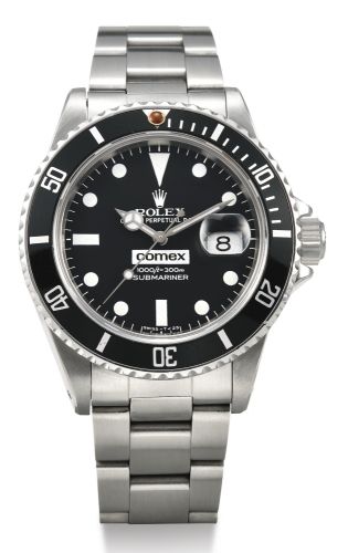 Rolex.A RARE STAINLESS STEEL AUTOMATIC WRISTWATCH WITH DATE AND BRACELET REF 16800 CASE 7276444 COMEX SUBMARINER CIRCA 1982.A RARE STAINLESS STEEL AUTOMATIC WRISTWATCH WITH DATE AND BRACELET REF 16800 CASE 7276444 COMEX SUBMARINER CIRCA 1982