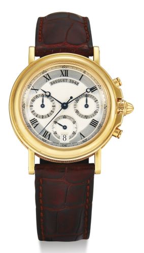 Breguet.A YELLOW GOLD AUTOMATIC CHRONOGRAPH WRISTWATCH WITH DATE AND REGISTERS REF 3460 MARINE NO 3942 CIRCA 2000.A YELLOW GOLD AUTOMATIC CHRONOGRAPH WRISTWATCH WITH DATE AND REGISTERS REF 3460 MARINE NO 3942 CIRCA 2000