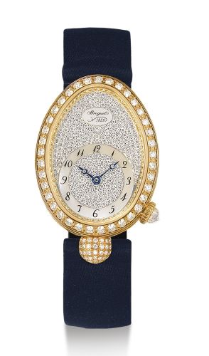 Breguet.A LADY'S YELLOW GOLD AND DIAMOND-SET OVAL AUTOMATIC WRISTWATCH REF 8928 REINE DE NAPLES CIRCA 2009.A LADY'S YELLOW GOLD AND DIAMOND-SET OVAL AUTOMATIC WRISTWATCH REF 8928 REINE DE NAPLES CIRCA 2009