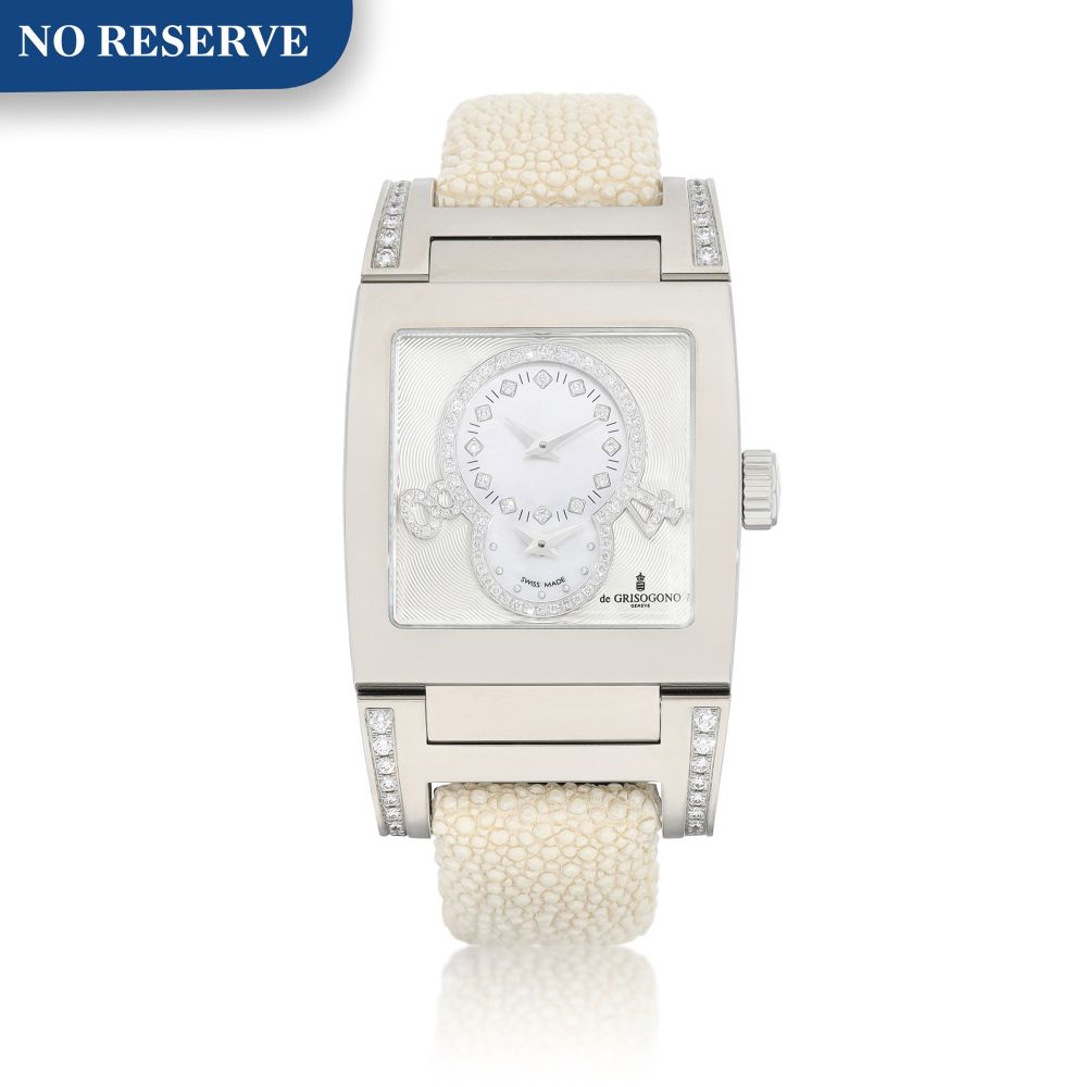 de Grisogono | Instrumentino, A stainless steel and diamond-set dual time zone wristwatch with mother-of-pearl dial, Circa 2000 | Instrumentino 精鋼鑲鑽石兩地時間腕錶，備珠母貝錶盤，約2000年製