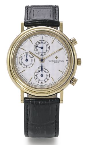 Vacheron Constantin A YELLOW GOLD AUTOMATIC CHRONOGRAPH WRISTWATCH WITH REGISTERS REF 47001 MVT 794236 CASE 606184 CIRCA 1991