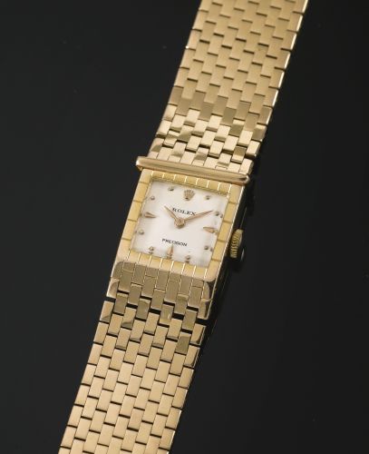 Rolex A LADY'S PINK GOLD SQUARE BRACELET WATCH REF 8209 CASE 954379 PRECISION CIRCA 1960