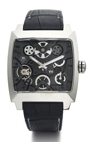 Tag Heuer A FINE LIMITED EDITION TITANIUM AUTOMATIC SKELETONISED SQUARE WRISTWATCH NO. 125/200 MONACO V4 CIRCA 2013