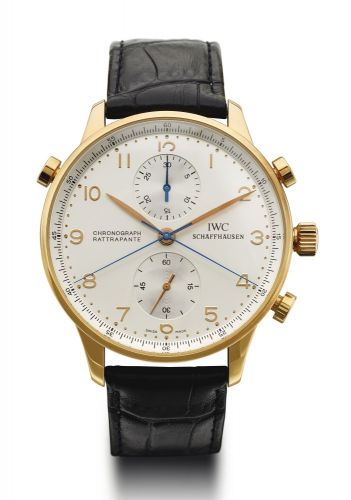 IWC A LARGE PINK GOLD SPLIT SECONDS CHRONOGRAPH WRISTWATCH WITH REGISTERS REF 3712 CASE 2745930 PORTUGUESE CHRONOGRAPH RATTRAPANTE CIRCA 2010